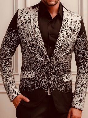 Cloudstyle Men's sport Coat Party Blazer Jacket Ombré Scribble Texture Ivory Blk